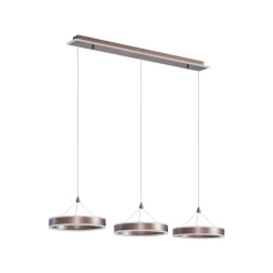 Lucande LED hanglamp Kolo, 114 cm, 3-lamps, bruin, dimbaar