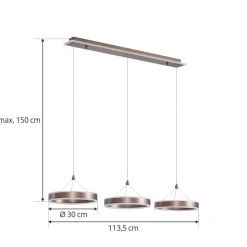 Lucande LED hanglamp Kolo, 114 cm, 3-lamps, bruin, dimbaar