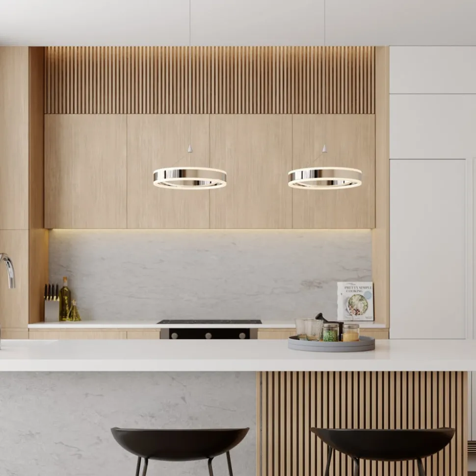 Lucande LED hanglamp Lyani, 85 cm, 2-lamps, chroom, dimbaar