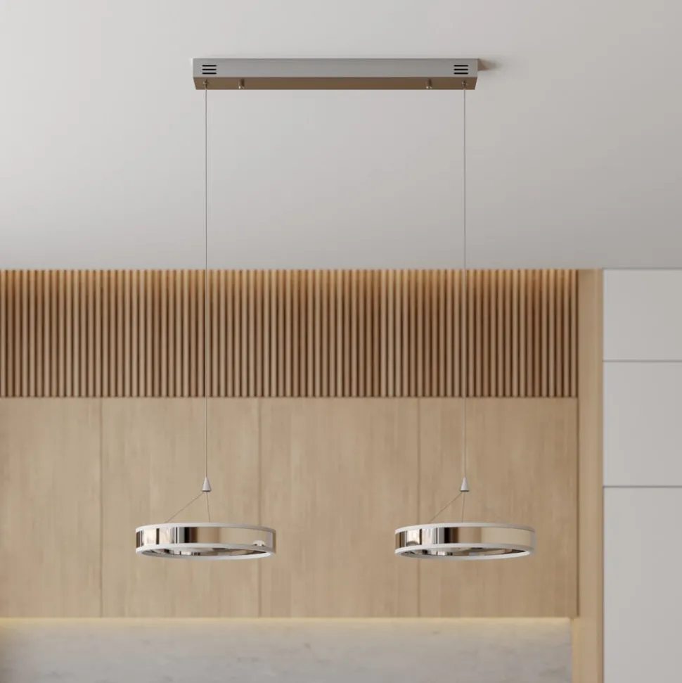 Lucande LED hanglamp Lyani, 85 cm, 2-lamps, chroom, dimbaar