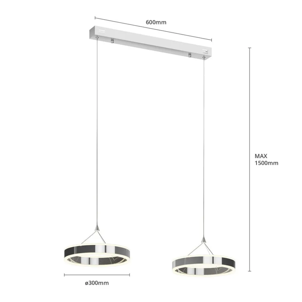 Lucande LED hanglamp Lyani, 85 cm, 2-lamps, chroom, dimbaar