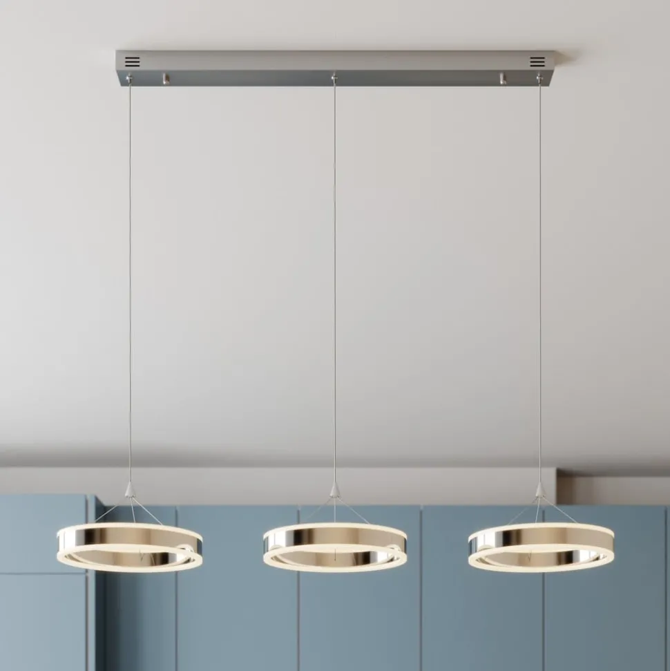 Lucande LED hanglamp Lyani, 115cm, 3-lamps, chroom, dimbaar