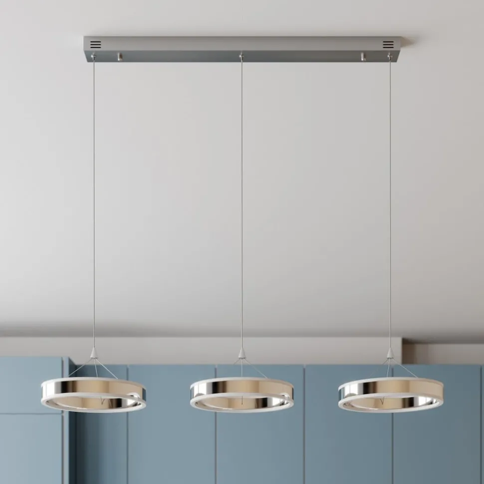 Lucande LED hanglamp Lyani, 115cm, 3-lamps, chroom, dimbaar