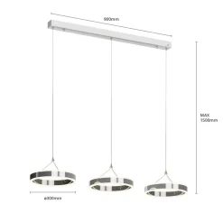 Lucande LED hanglamp Lyani, 115cm, 3-lamps, chroom, dimbaar