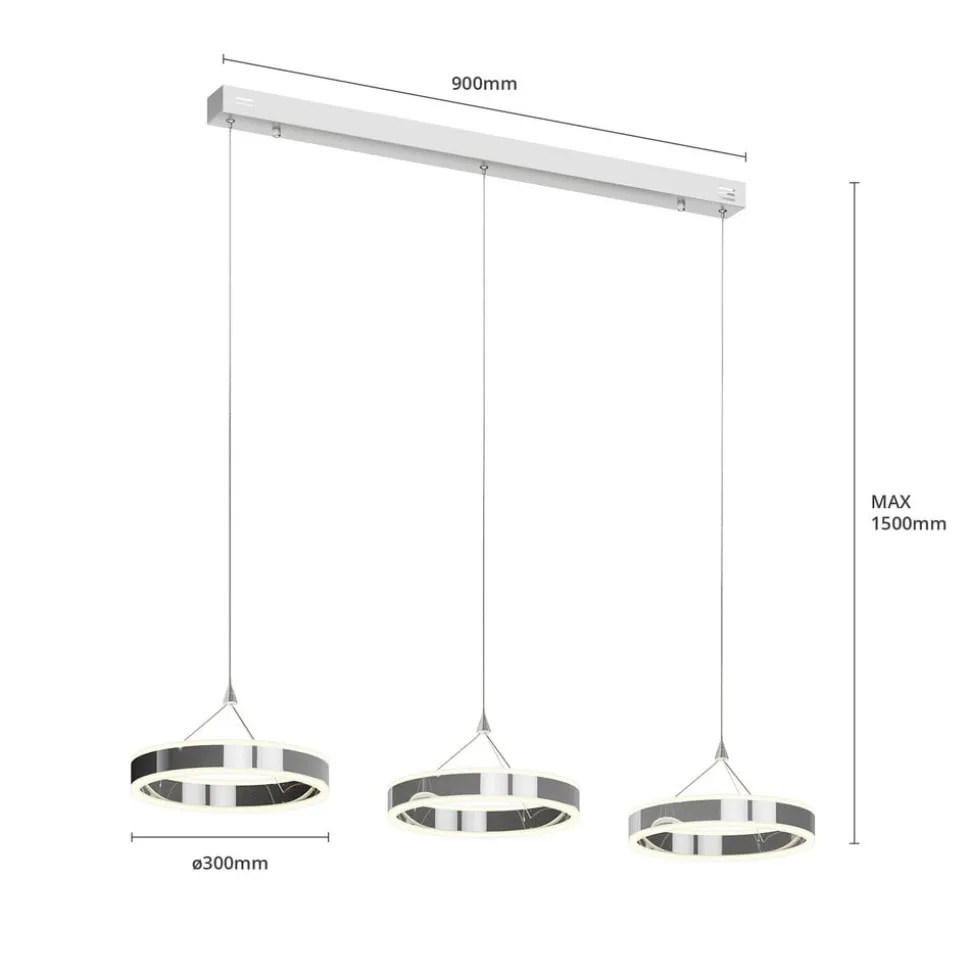 Lucande LED hanglamp Lyani, 115cm, 3-lamps, chroom, dimbaar