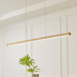 Lucande LED hanglamp Maruta, hout, balk, 120 cm, 3000K