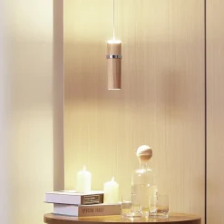 Lucande LED hanglamp Nojus, hout, omhoog/omlaag, Ø 6 cm