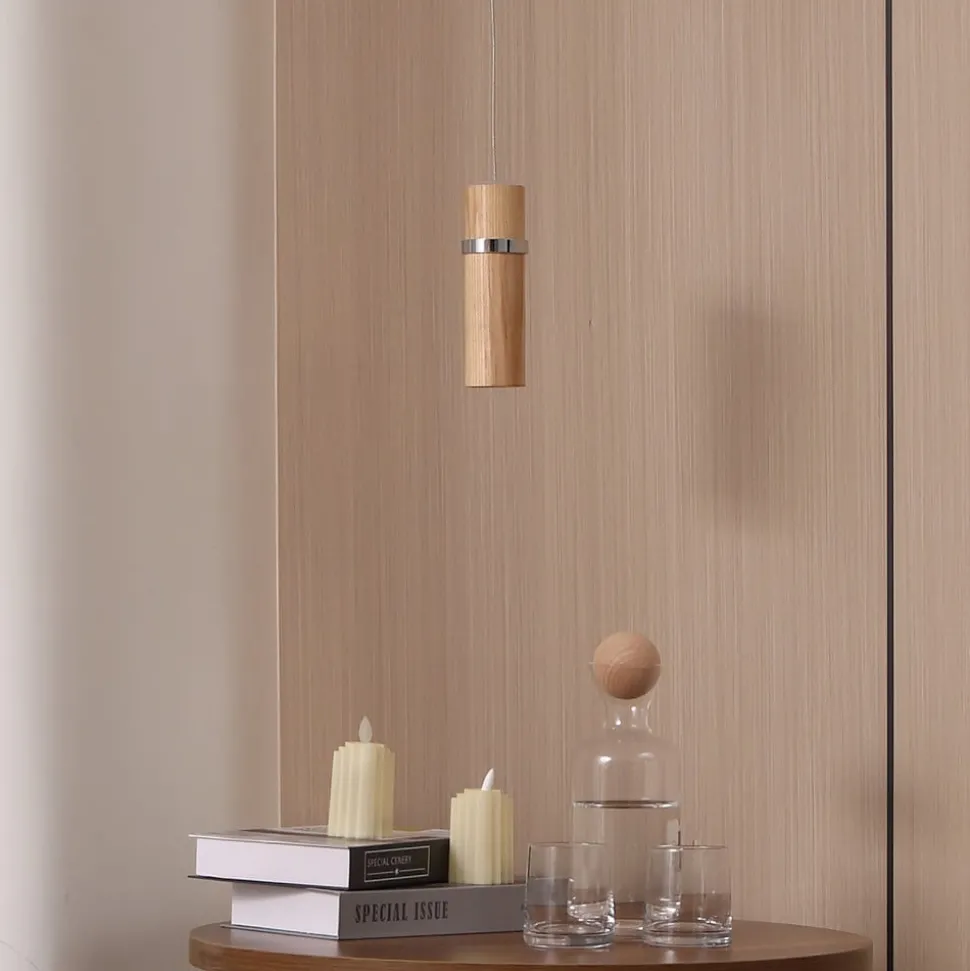 Lucande LED hanglamp Nojus, hout, omhoog/omlaag, Ø 6 cm