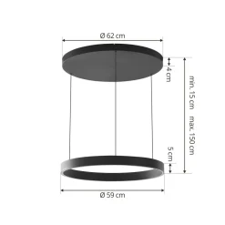 Lucande LED hanglamp Philine, Ø 60 cm, zwart, ijzer