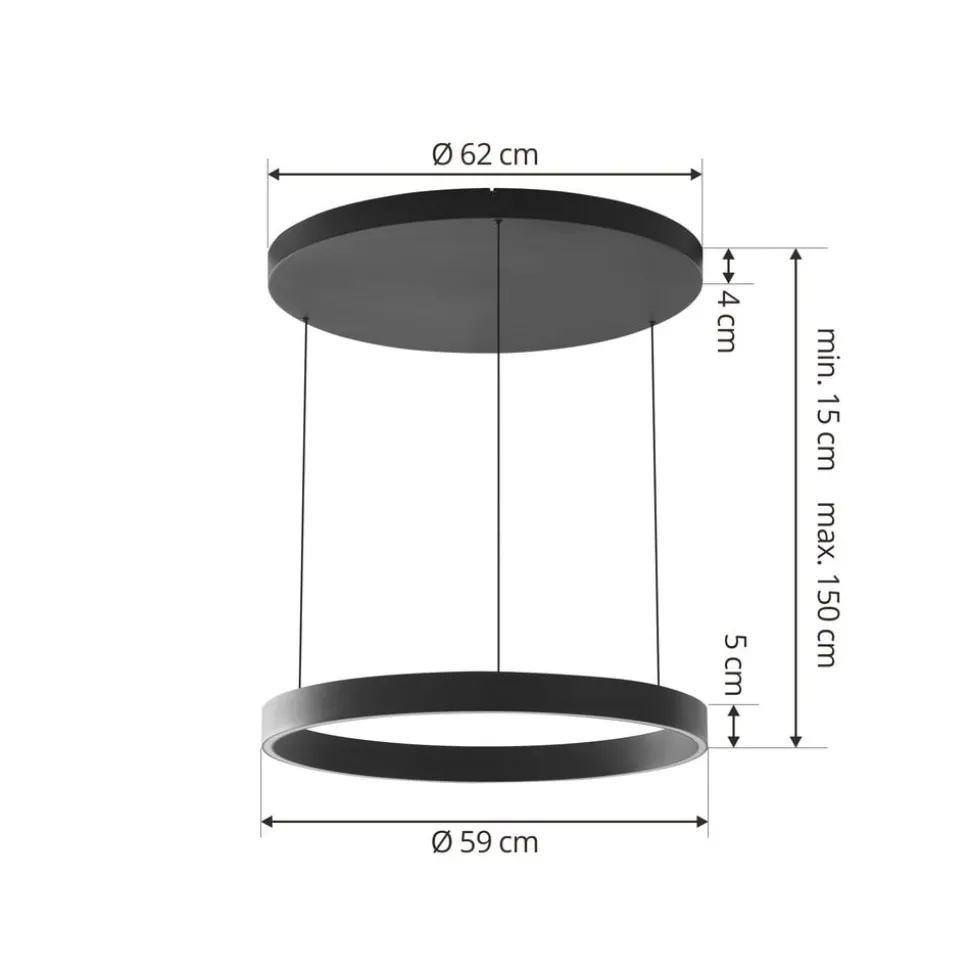 Lucande LED hanglamp Philine, Ø 60 cm, zwart, ijzer