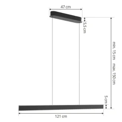 Lucande LED hanglamp Philine, lengte 121 cm zwart ijzer