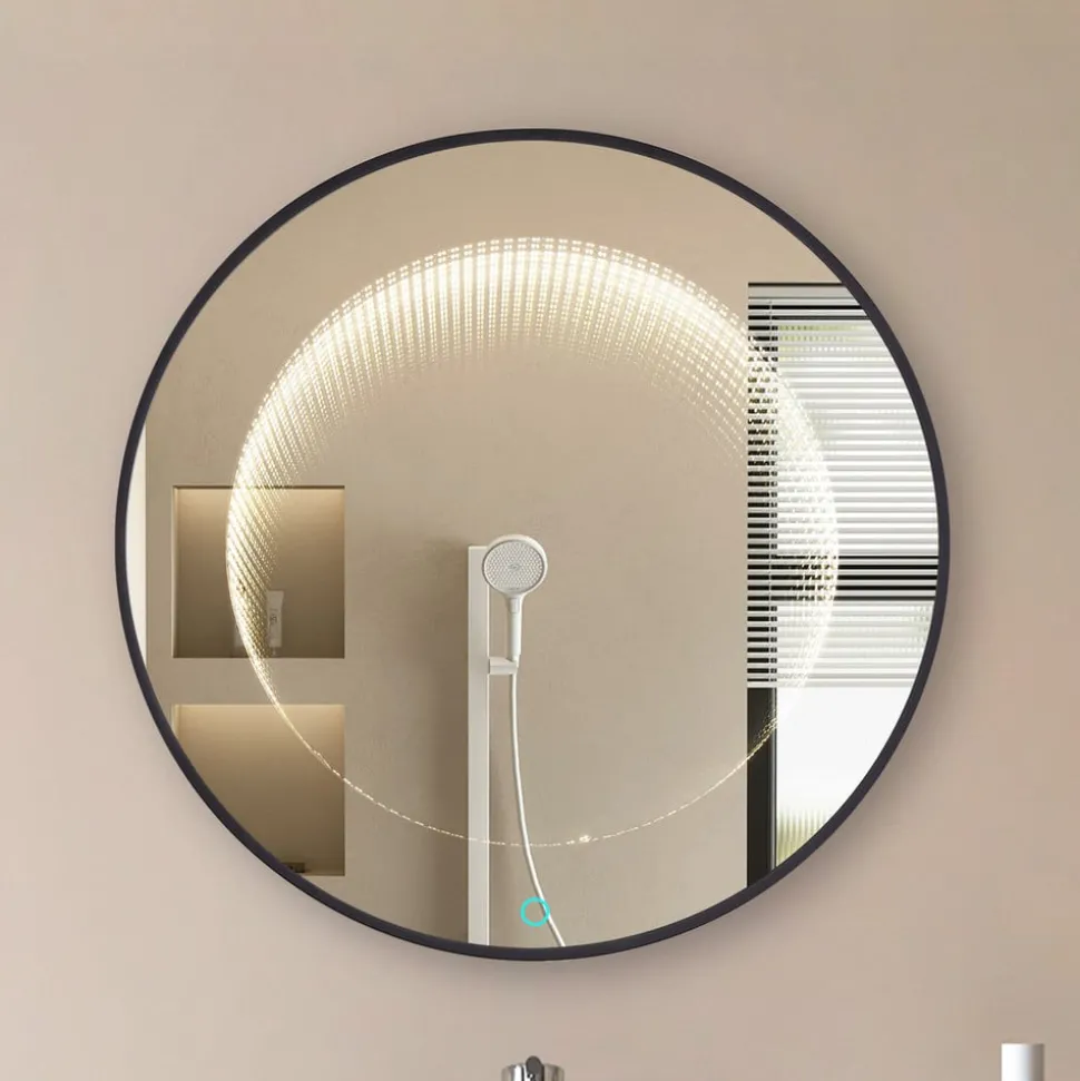 Lucande LED infinity spiegel Emire, zwart, aluminium, CCT, IP44