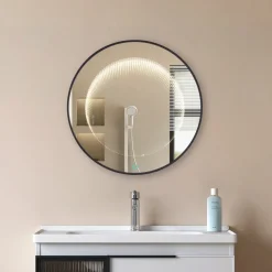 Lucande LED infinity spiegel Emire, zwart, aluminium, CCT, IP44