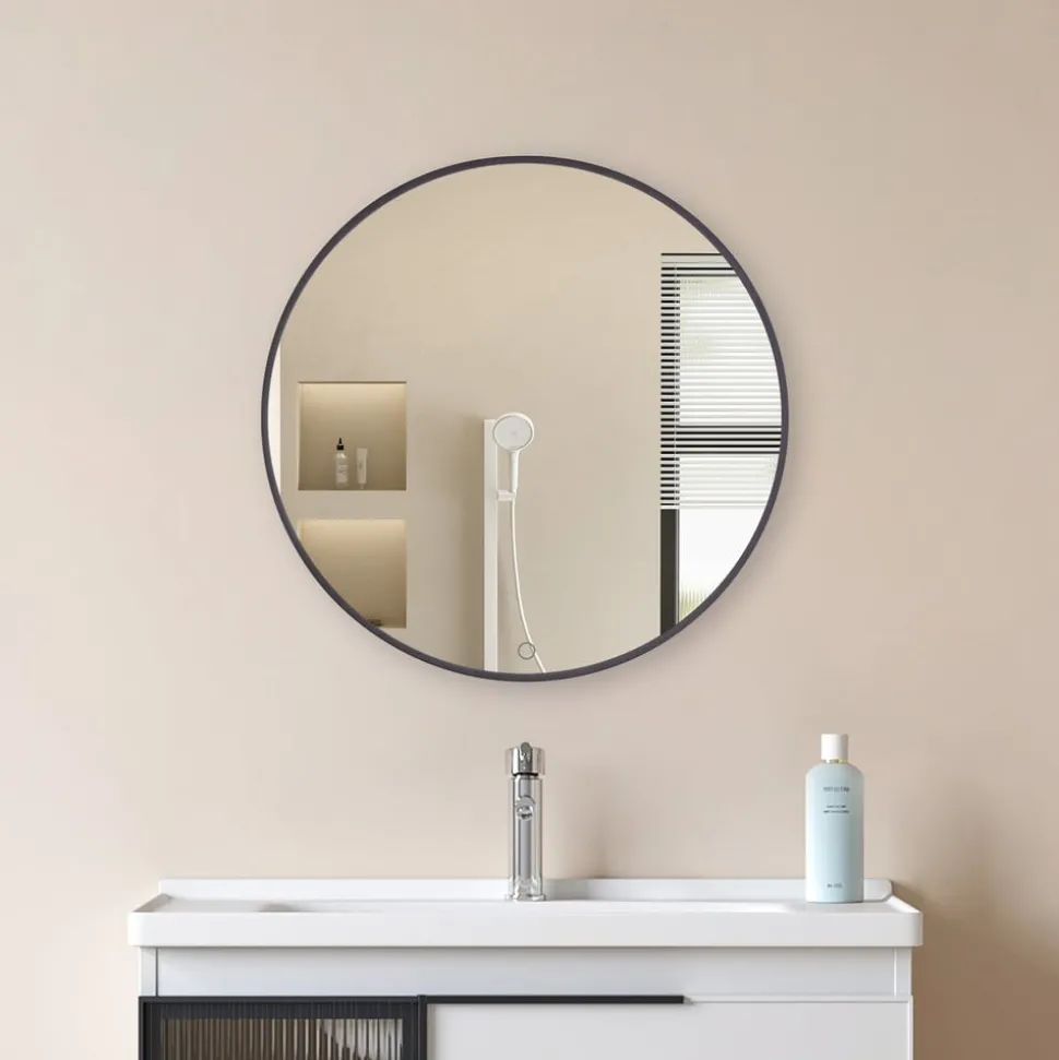 Lucande LED infinity spiegel Emire, zwart, aluminium, CCT, IP44