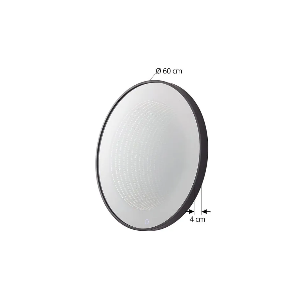 Lucande LED infinity spiegel Emire, zwart, aluminium, CCT, IP44