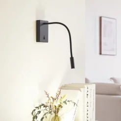 Lucande LED leeslamp Hetti, zwart, metaal, 14 cm hoog