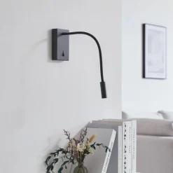 Lucande LED leeslamp Hetti, zwart, metaal, 14 cm hoog