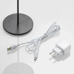 Lucande LED oplaadbare tafellamp Tibia, zwart, aluminium, USB, IP54
