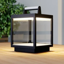 Lucande LED oplaadbare tafellamp Cube, aluminium, IP54, dimbaar