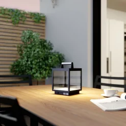 Lucande LED oplaadbare tafellamp Cube, aluminium, IP54, dimbaar