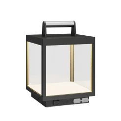 Lucande LED oplaadbare tafellamp Cube, aluminium, IP54, dimbaar