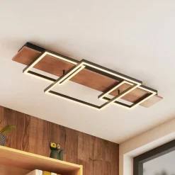 Lucande LED plafondlamp Chariska, 95cm, zwart, hout, CCT