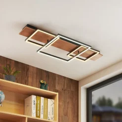 Lucande LED plafondlamp Chariska, 95cm, zwart, hout, CCT