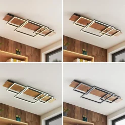 Lucande LED plafondlamp Chariska, 95cm, zwart, hout, CCT