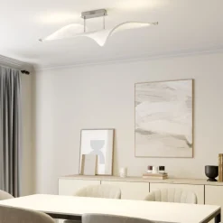 Lucande LED plafondlamp Edano, 122 cm, wit, textiel, dimbaar