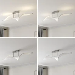 Lucande LED plafondlamp Edano, 122 cm, wit, textiel, dimbaar