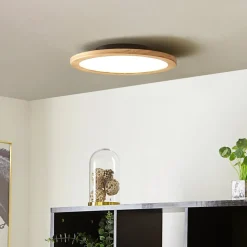 Lucande LED plafondlamp Joren, Ø 38 cm, hout, CCT, afstandsbediening