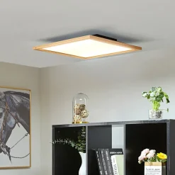 Lucande LED plafondlamp Joren, 52 cm, hout, CCT, afstandsbediening