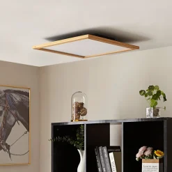 Lucande LED plafondlamp Joren, 52 cm, hout, CCT, afstandsbediening