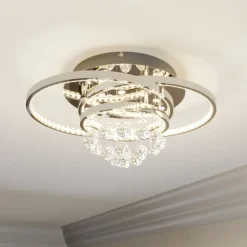 Lucande LED plafondlamp Keely, chroomkleurig, kristal, 45 cm