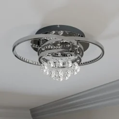 Lucande LED plafondlamp Keely, chroomkleurig, kristal, 45 cm