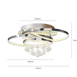 Lucande LED plafondlamp Keely, chroomkleurig, kristal, 45 cm