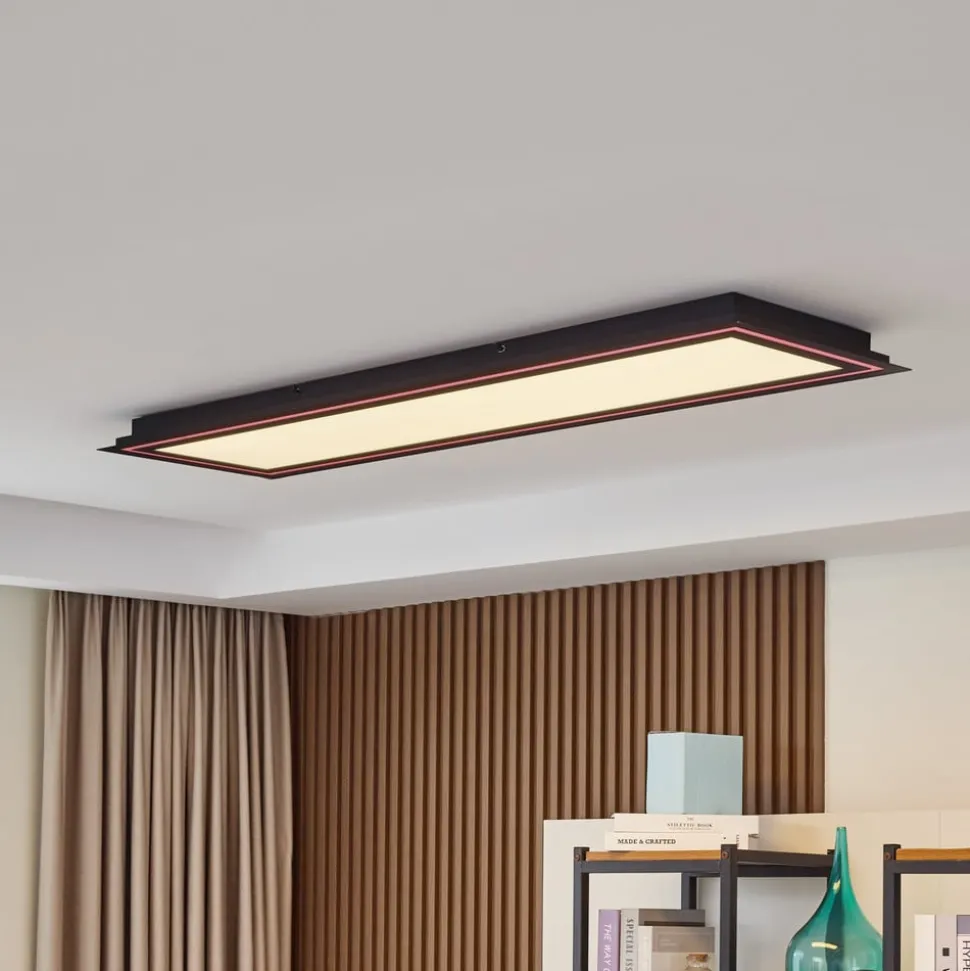 Lucande LED plafondlamp Leicy, zwart, 124 cm, RGB, CCT