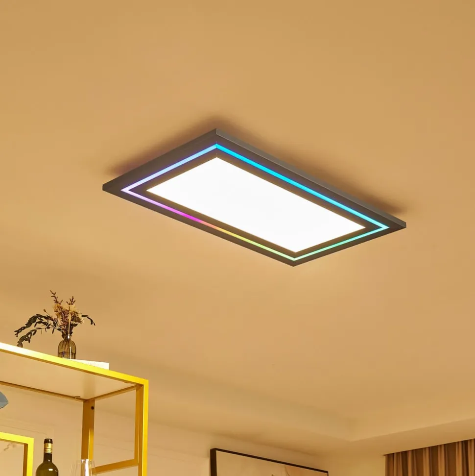 Lucande LED plafondlamp Leicy, nikkel, 80 cm, RGBIC, CCT