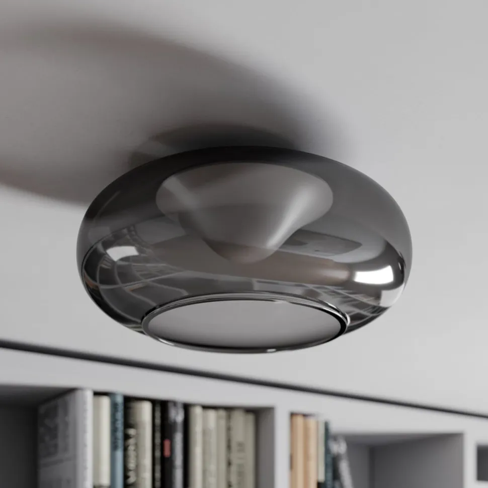 Lucande LED plafondlamp Mijo, Ø 43 cm, rookgrijs, glas