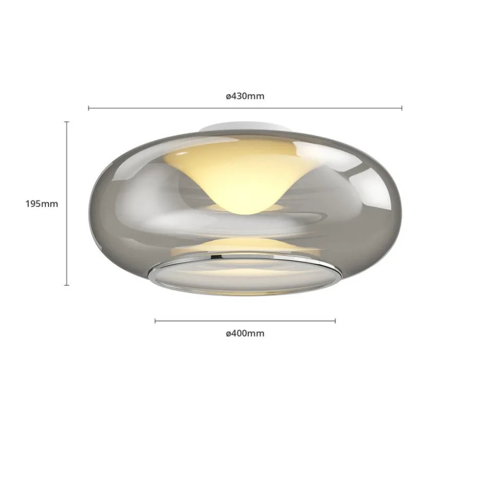 Lucande LED plafondlamp Mijo, Ø 43 cm, rookgrijs, glas