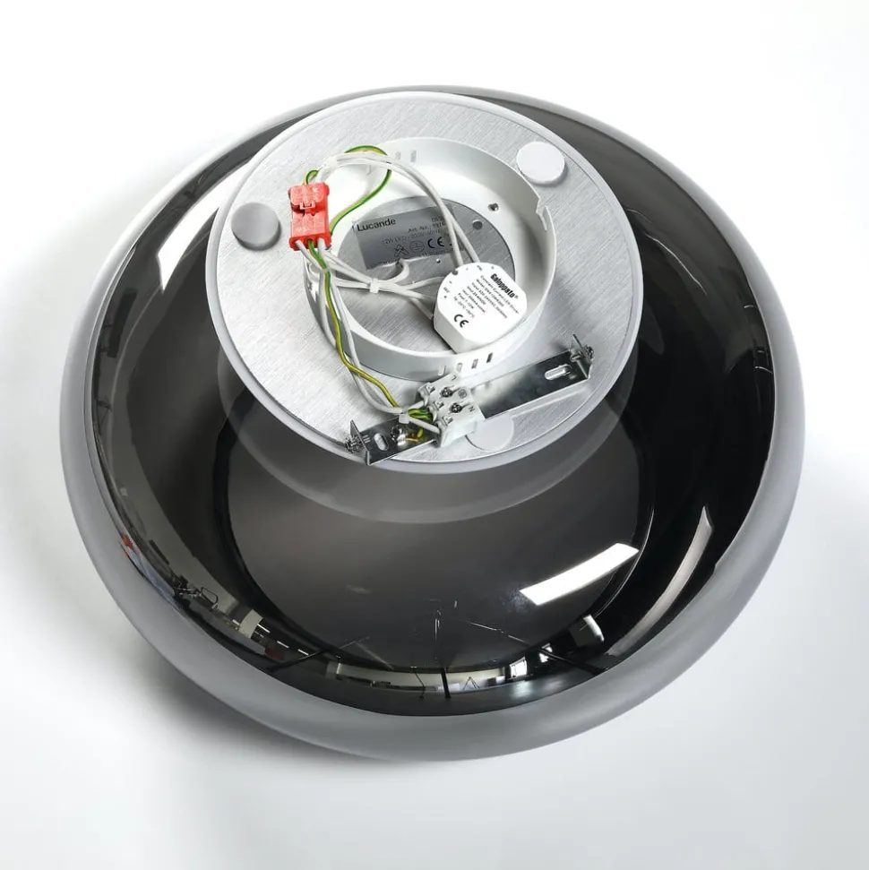 Lucande LED plafondlamp Mijo, Ø 43 cm, rookgrijs, glas