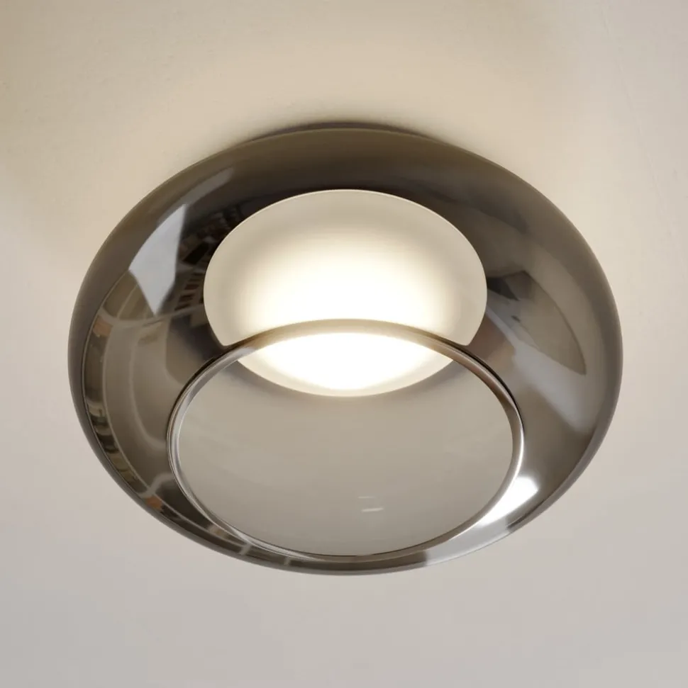 Lucande LED plafondlamp Mijo, Ø 43 cm, rookgrijs, glas