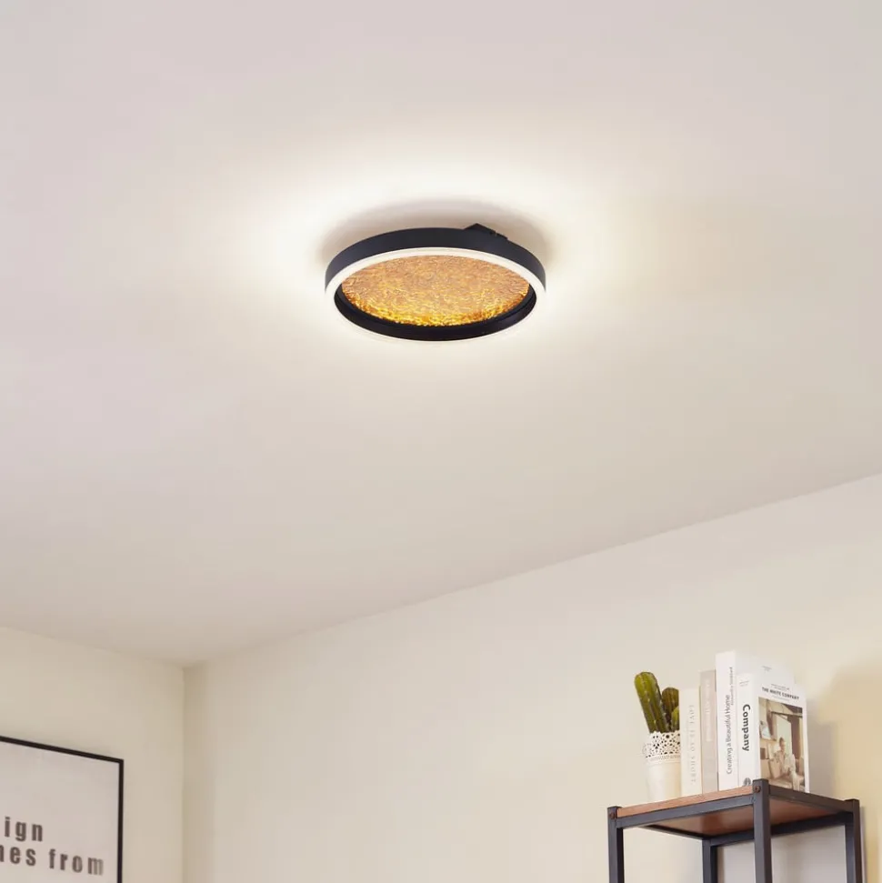 Lucande LED plafondlamp Menulis, zwart/goud, PC, Ø 30 cm