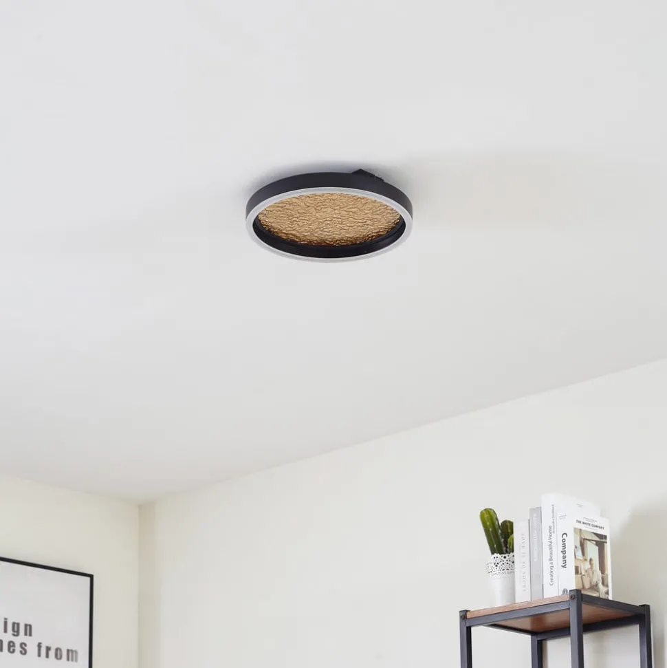 Lucande LED plafondlamp Menulis, zwart/goud, PC, Ø 30 cm