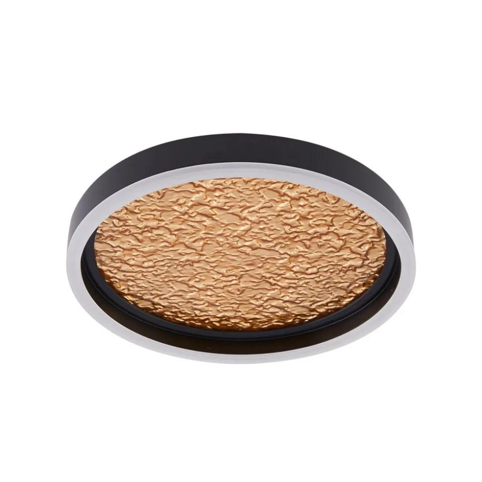 Lucande LED plafondlamp Menulis, zwart/goud, PC, Ø 30 cm