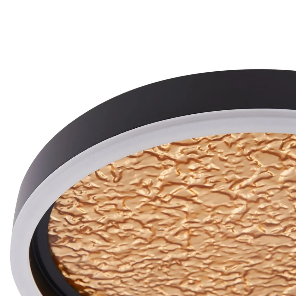 Lucande LED plafondlamp Menulis, zwart/goud, PC, Ø 30 cm