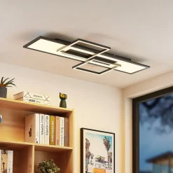 Lucande LED plafondlamp Narumi, CCT, 110cm, zwart, aluminium