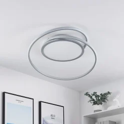 Lucande LED plafondlamp Noud, 65 cm, zilver, metaal, CCT