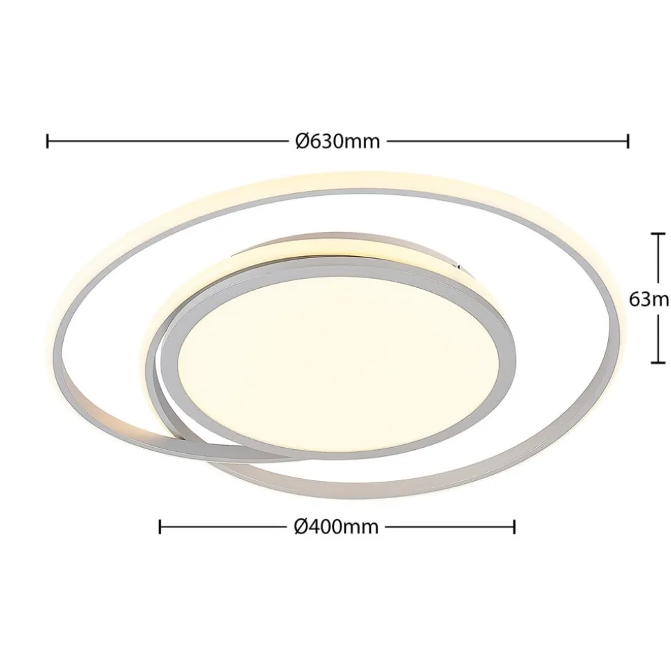 Lucande LED plafondlamp Noud, 65 cm, zilver, metaal, CCT