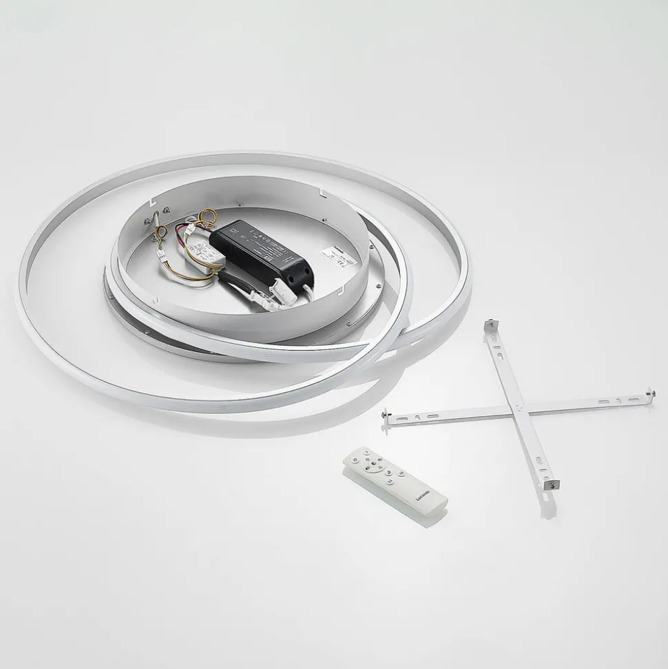 Lucande LED plafondlamp Noud, 65 cm, zilver, metaal, CCT